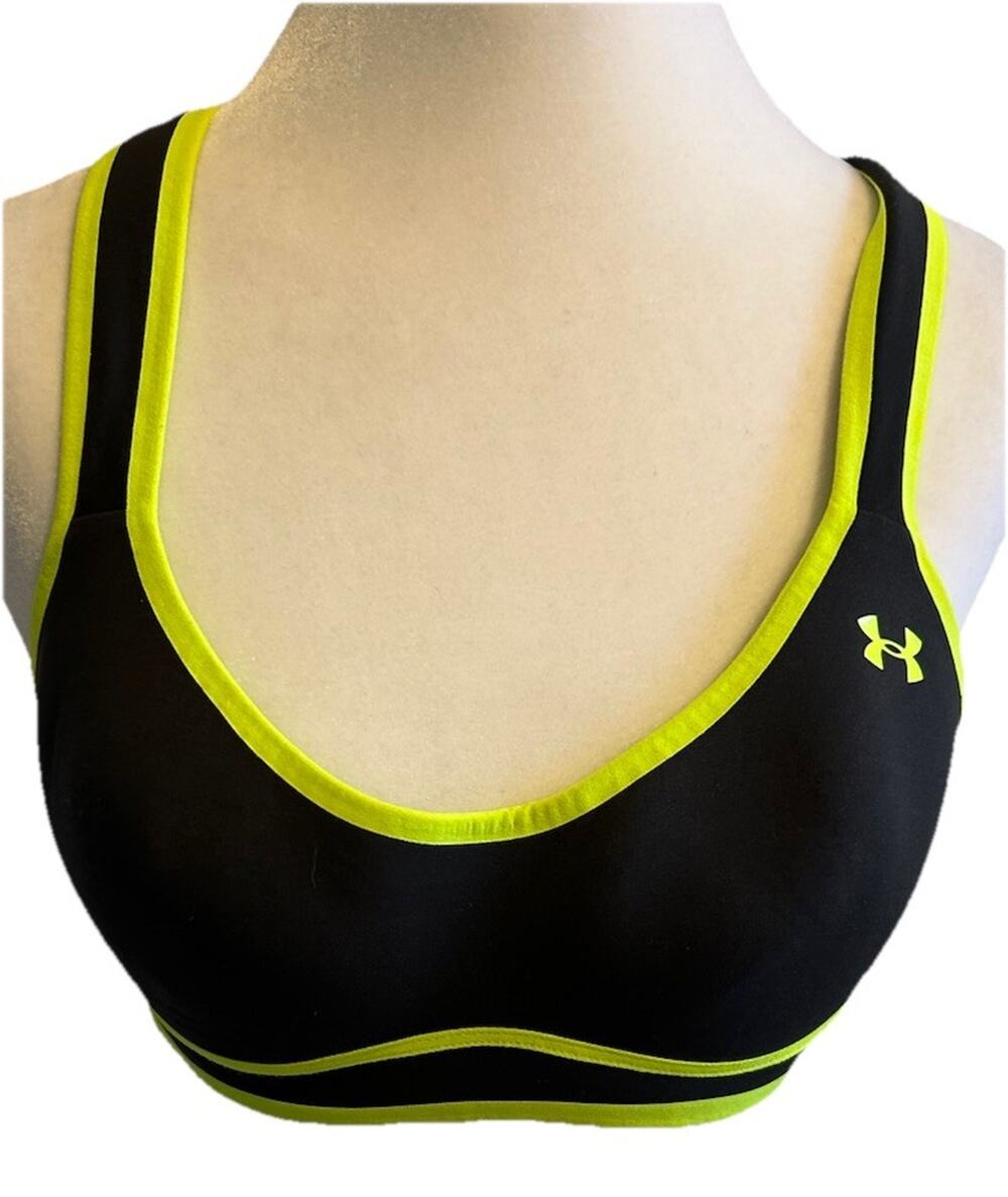 Under Armour Women's 32B Made For Me Heat Gear Sports Bra Black Neon Yellow